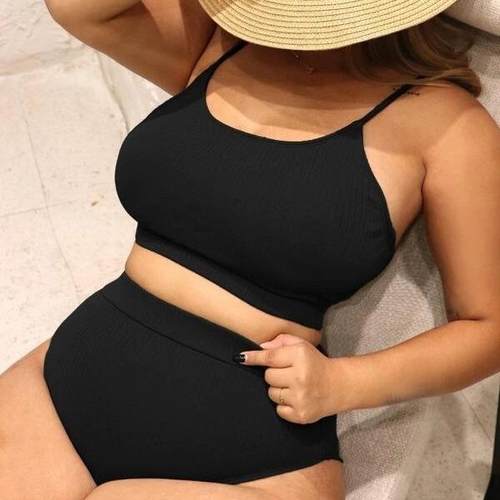 Plus Size Fat Girl Bikini Solid Color Vacation Sling Womens