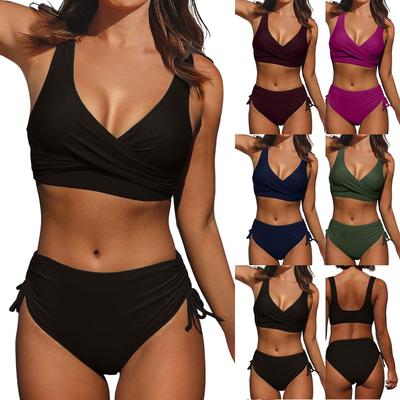 Two-piece bikini waist solid sexy cross-twisted high