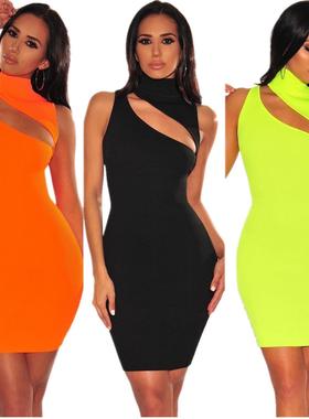 Dress Sweater Cotton Turtleneck Hollow Open Slanted Sexy