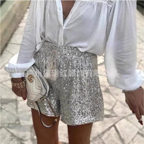 glitter shorts micro drawstring black white sexy and Womens