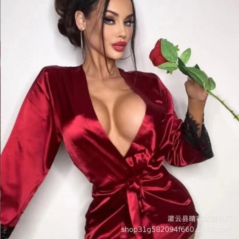 flirting backless pajamas see-through hot V sexy temptation