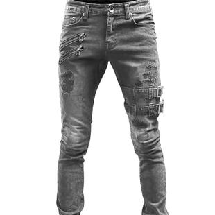 trousers goth black fit slim zipper streetwear jeans