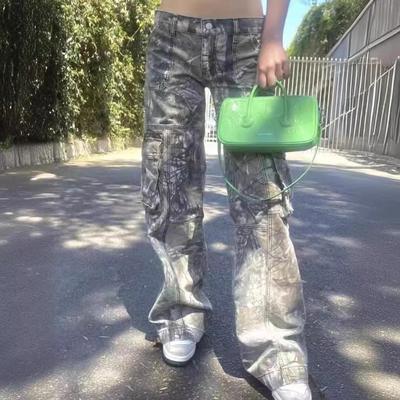 camouflage denim trousers for women high waist patchwork