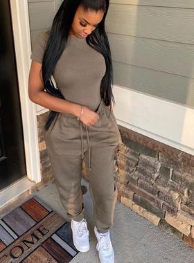 pants jogging loose with T-shirt slim cotton suit casual