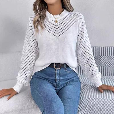 women for sweater pullover sleeve lantern hollow neck round
