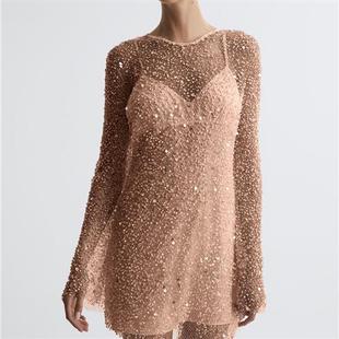 piece Bubble Suspender Beads Dress through Mesh Two See