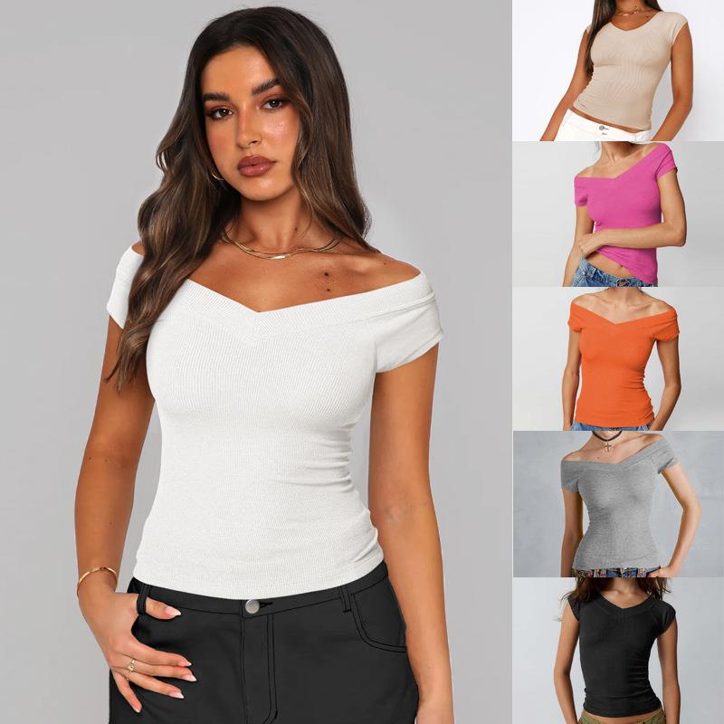 girl sweater Solid womens top sexy tight T-shirt two-wear