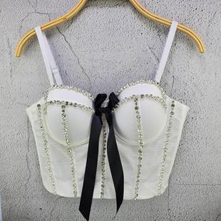 rhinestone short sexy wear outer camisole top vest bowknot