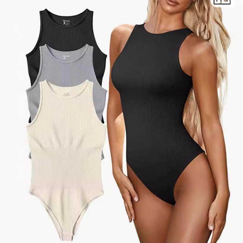 womens sleeveless rompers summer slim fit round neck