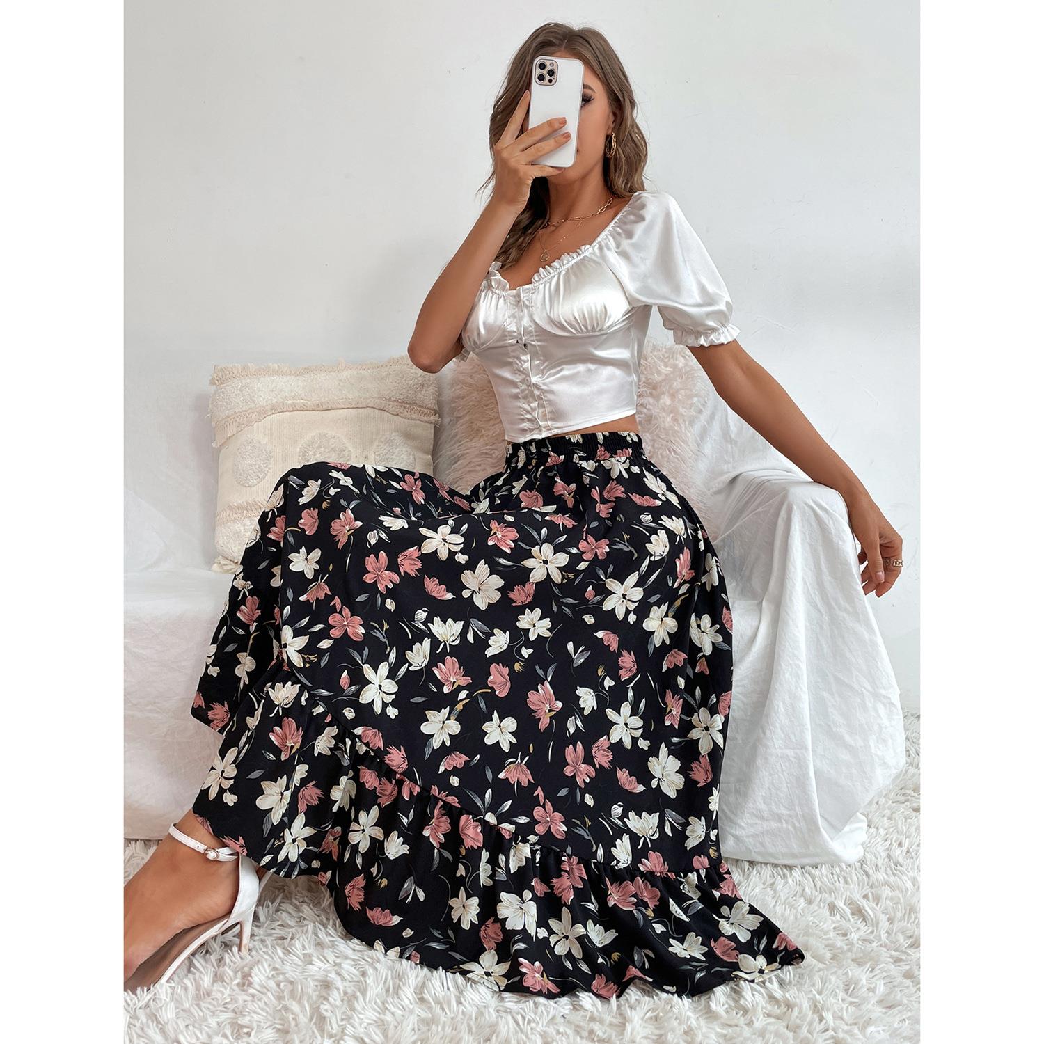 one piece split print lace wrap skirt holiday women high