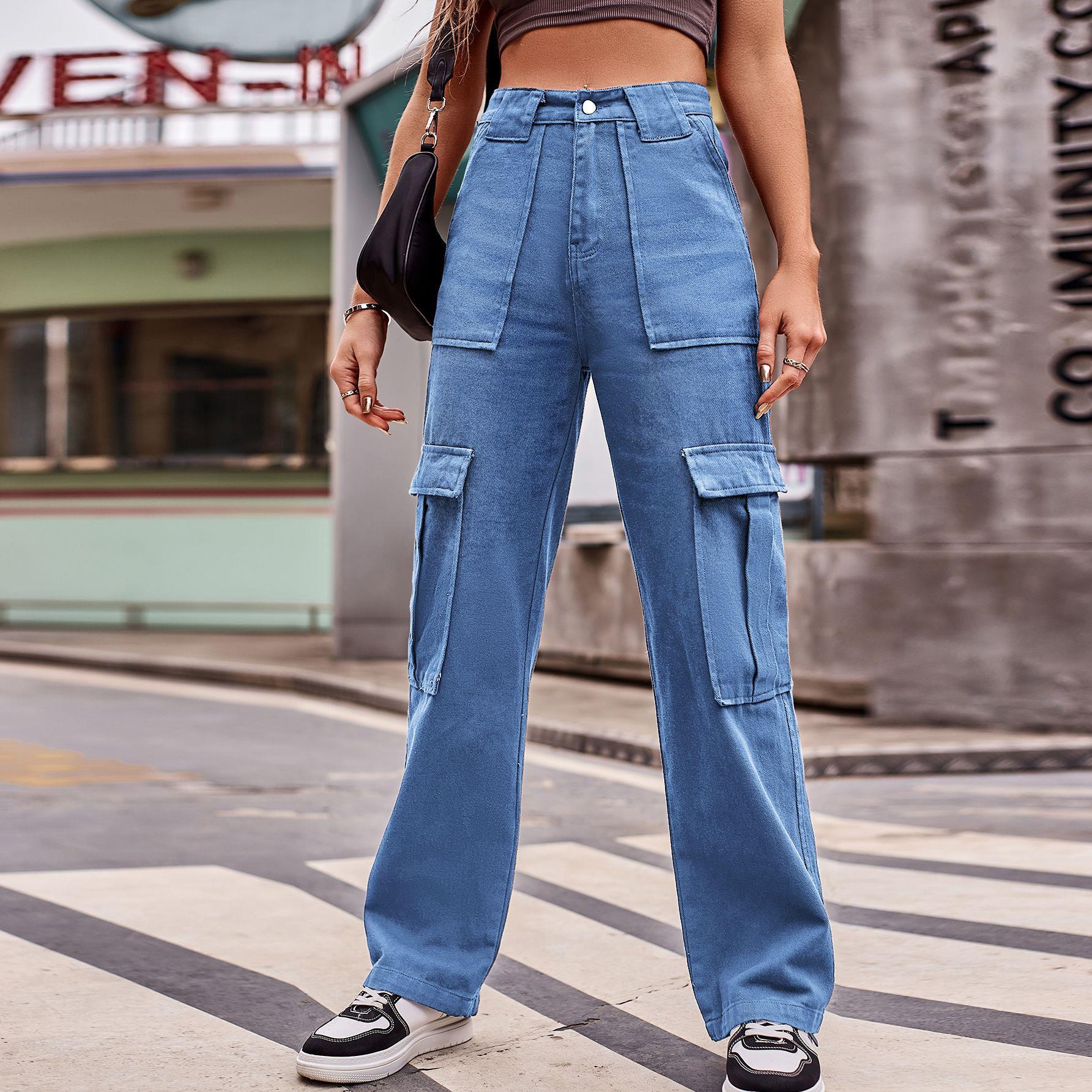 casual versatile multi-pocket loose trousers women overalls