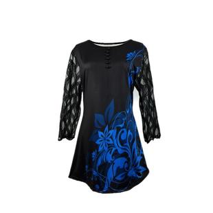 patchwork shirt round sleeve half lace button neck Women