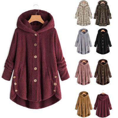 Winter Womens Solid Jacket Button Color Print Hooded