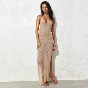Neck Suspender Knitted Beach Maxi Holiday Bikini Dress