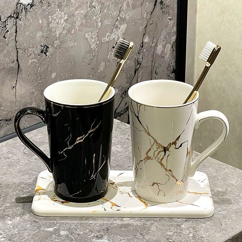 北欧风轻奢漱口杯高颜值大理石纹洗漱杯架家用陶瓷牙刷置物架套装,家庭/个人清洁工具,洗漱杯,淘宝优惠券,粉丝福利购,淘宝优惠卷