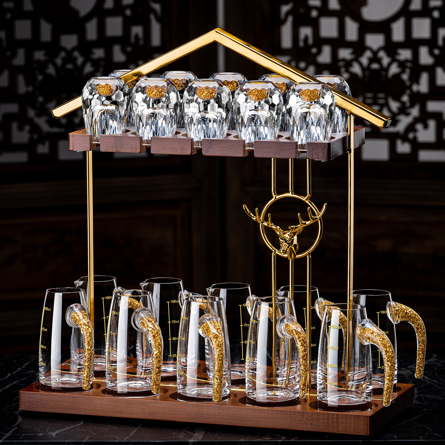 德国轻奢高档水晶玻璃白酒杯套装家用杯子二两分酒器酒具刻度器