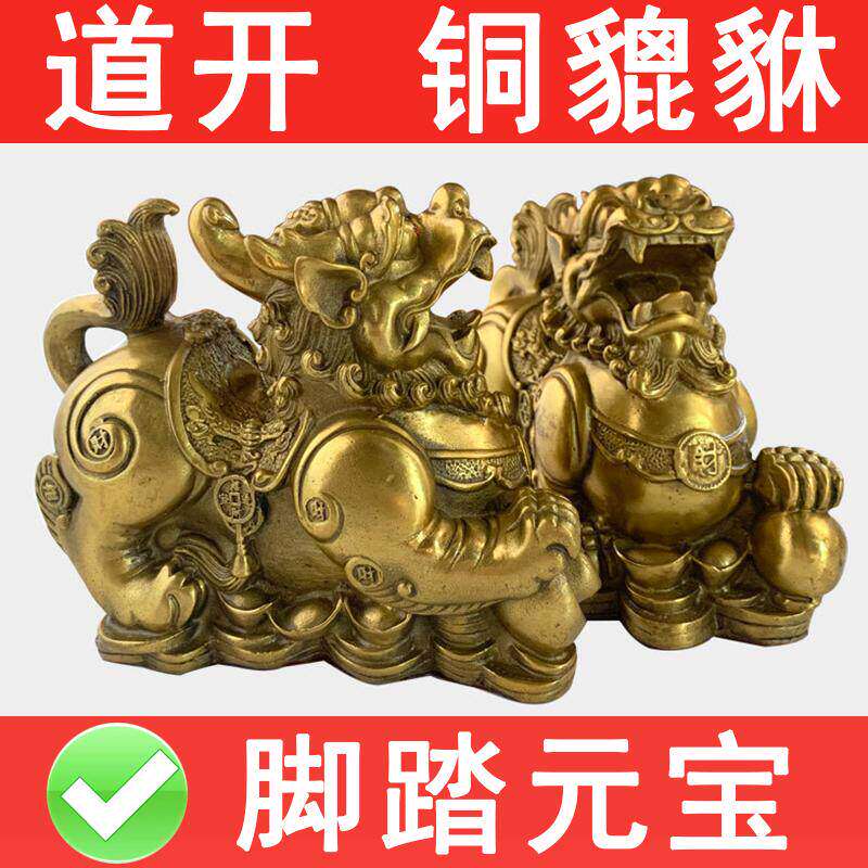 貔貅一对纯铜金钱招财貔貅家居办公镇宅摆件公母皮丘乔迁开业礼品