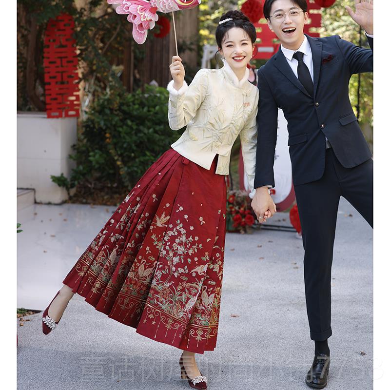 正品红色马面裙新敬服娘新中式酒婚服订婚礼服裙女秋季唐冬装上衣