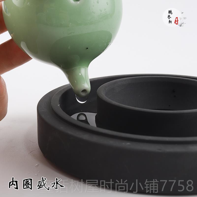 正品创意锅台五寸火双圈带盖生保湿防蒸发不砚干墨砚台天然原石学