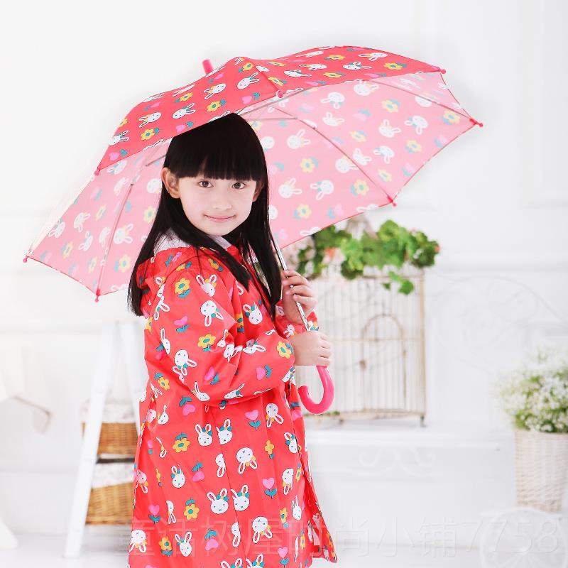 正品韩国男女童雨伞半自动长柄小雨孩创意彩虹伞学生晴用伞公主两