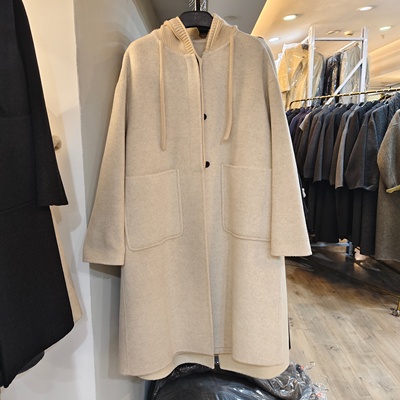 连帽双面羊毛大衣女中长款