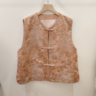 早春新中式重工刺绣人丝马甲女气质圆领盘扣国风无袖上衣2026新款