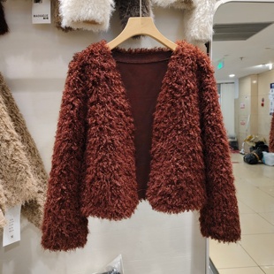 显瘦V领开衫 气质高级感百搭长袖 时尚 新款 上衣2025 毛毛外套女冬季