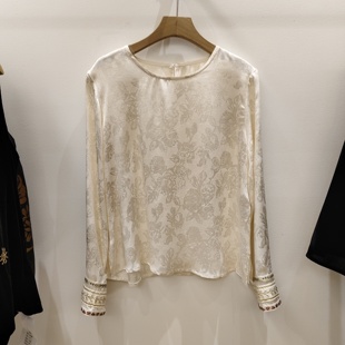 精致提花圆领人丝长袖衬衫女早秋气质时尚刺绣新中式上衣2025新款