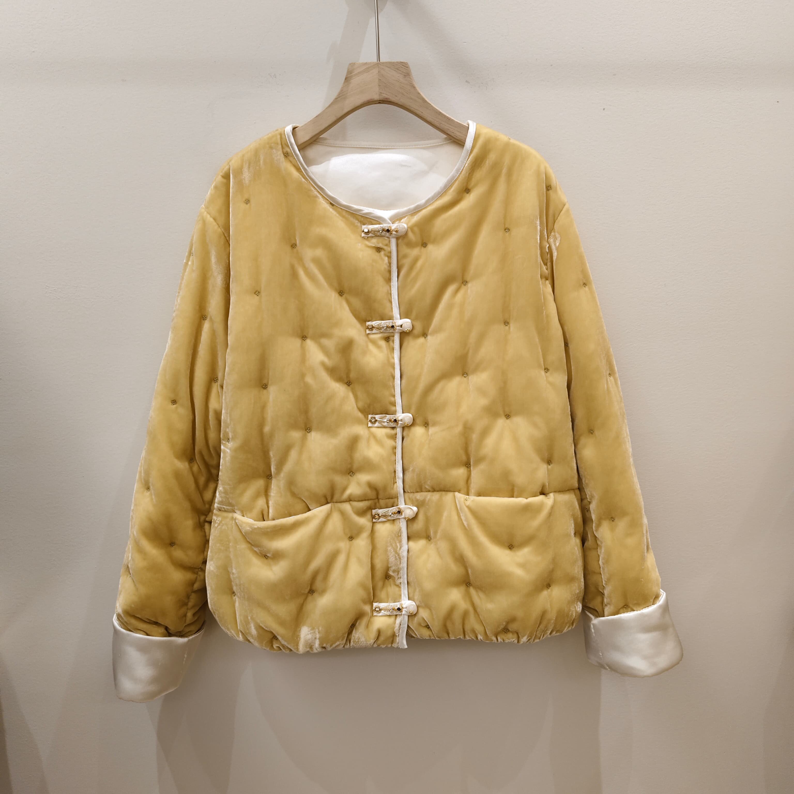 国风盘扣真丝丝绒羽绒服女