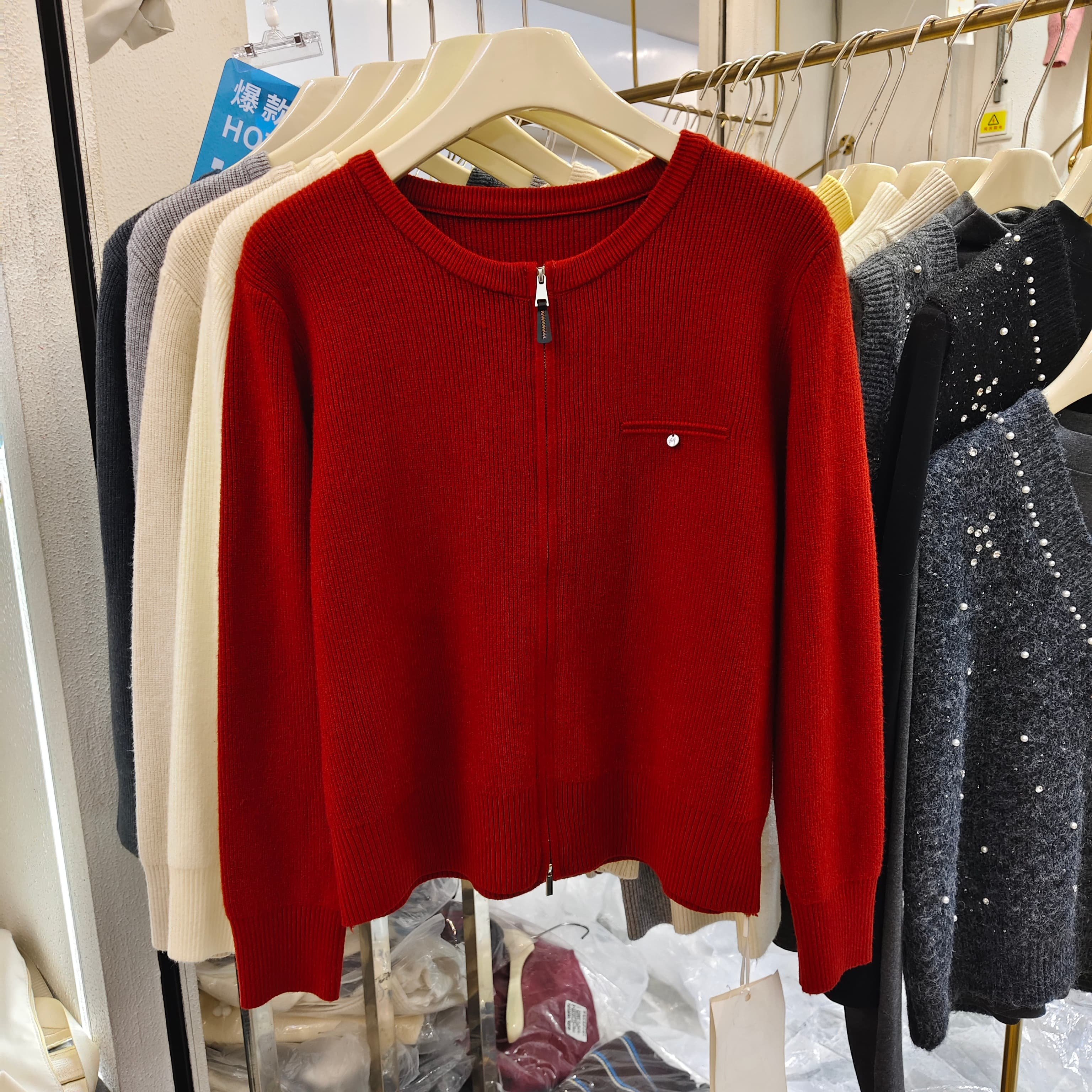 百搭双拉链圆领针织开衫女