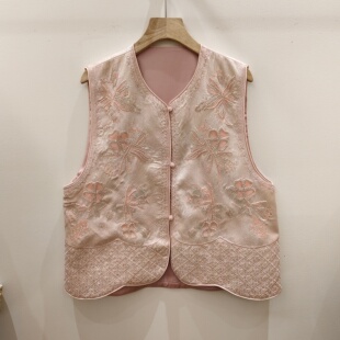 时尚钉珠新中式圆领马甲女早春气质重工刺绣国风人丝上衣2026新款