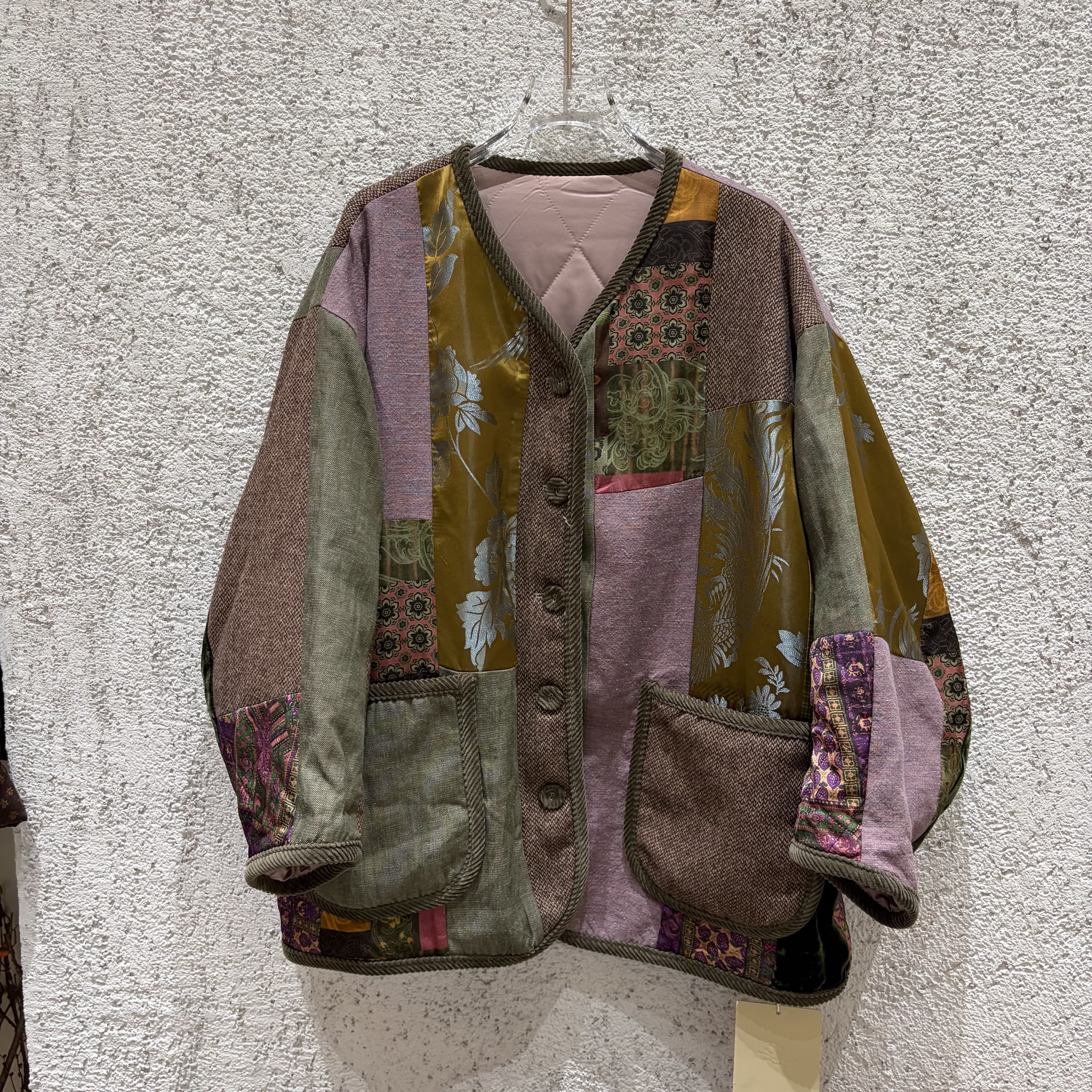新中式羊毛拼接口袋棉服女