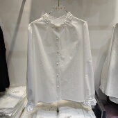 气质木耳花边领百搭长袖 显瘦单排扣上衣潮 时尚 衬衫 女2026早春新款