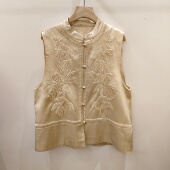 早春新品 上衣 气质人丝无袖 国风立领钉珠提花马甲女2026新中式 时尚