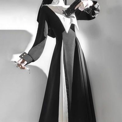 中世纪吸血鬼修女服暗黑风万圣节cos表演舞台服连衣裙女装