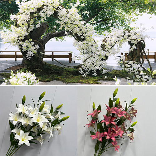 仿真花艺婚庆小百合假花装饰插花