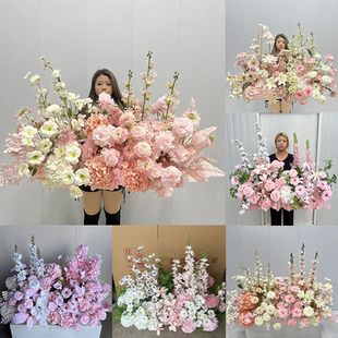 新款婚庆粉色花排地排花路引花订婚宴装饰挂花婚礼布置装饰仿真花