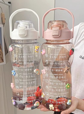 男运动水杯女超大容量2000ml耐高温高颜值网红水壶刻度塑料吸管杯