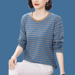 2025新款 打底衫 女t恤春秋內搭上衣媽媽氣質小衫 寬松純棉秋衣長袖
