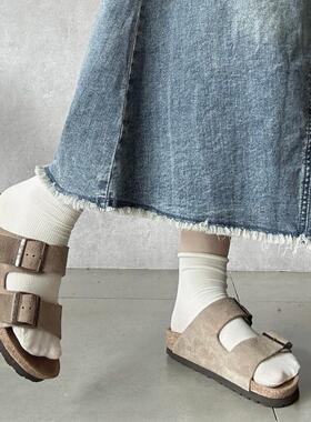 KIKIBEST牛皮软木平底复古外穿勃肯拖鞋女春夏休闲博肯一字凉拖鞋