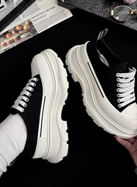 KIKIBEST厚底增高帆布鞋女百搭松糕底休闲小白鞋老爹鞋