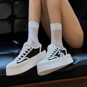 女黑白熊猫百搭低帮休闲帆布鞋 KIKIBEST 厚底增高饼干鞋