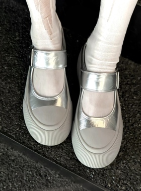 KIKIBEST魔术贴厚底增高一字带玛丽珍单鞋女新款大头浅口松糕鞋