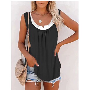 纯色拼接抽褶上衣 Solid color patchwork pleated top for women