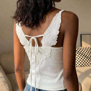 蕾丝镂空绑带修身吊带背心 Lace hollow out strap camisole vest