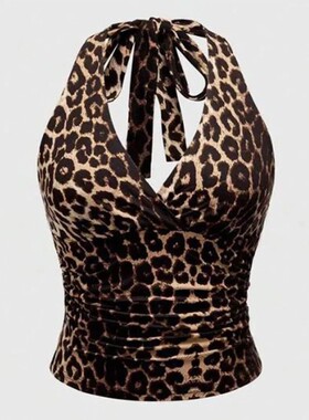 休闲挂脖V领露背背心 Casual neck hanging V-neck backless vest