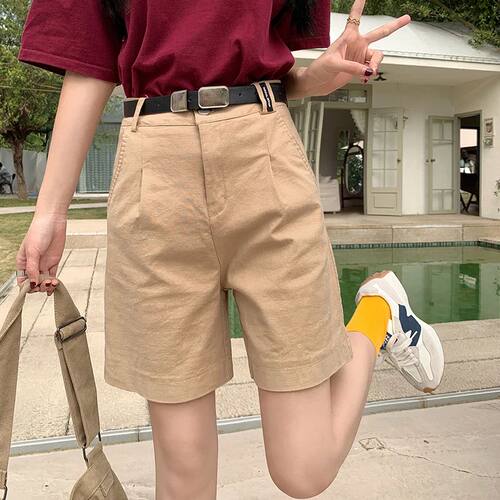 纯色休闲宽松阔腿女短裤