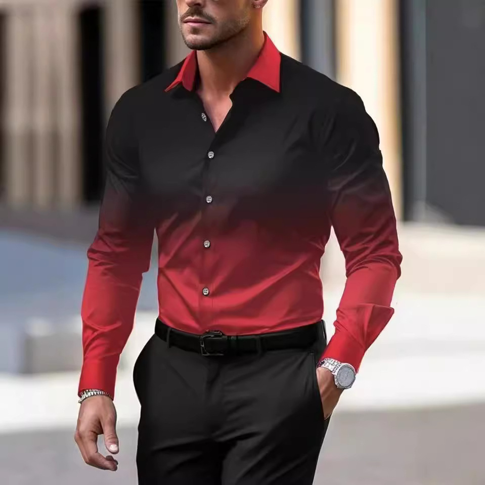 Casual long sleeved printed shirt for men 休闲长袖印花衬衫男