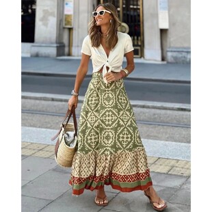 for 高腰印花宽松大摆裙High women skirt loose waisted printed
