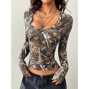 slim fit for 套头T恤U women shirt neck 女士U领修身 pullover